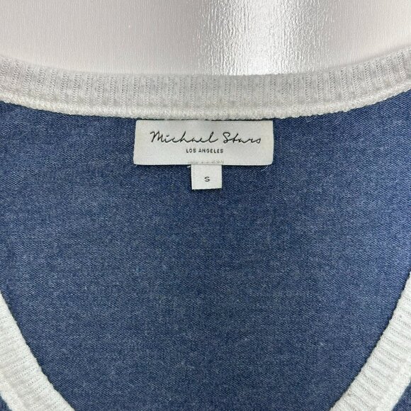 Michael Stars Long Sleeve Lightweight Sweater Size Small Blue with White Collar - Picture 2 of 10